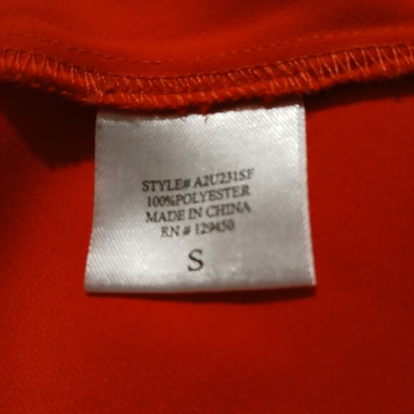 Brina & Em Small Coral Red Square-Gathered-Neck Flutter-Sleeve A Line Top - Picture 6 of 7